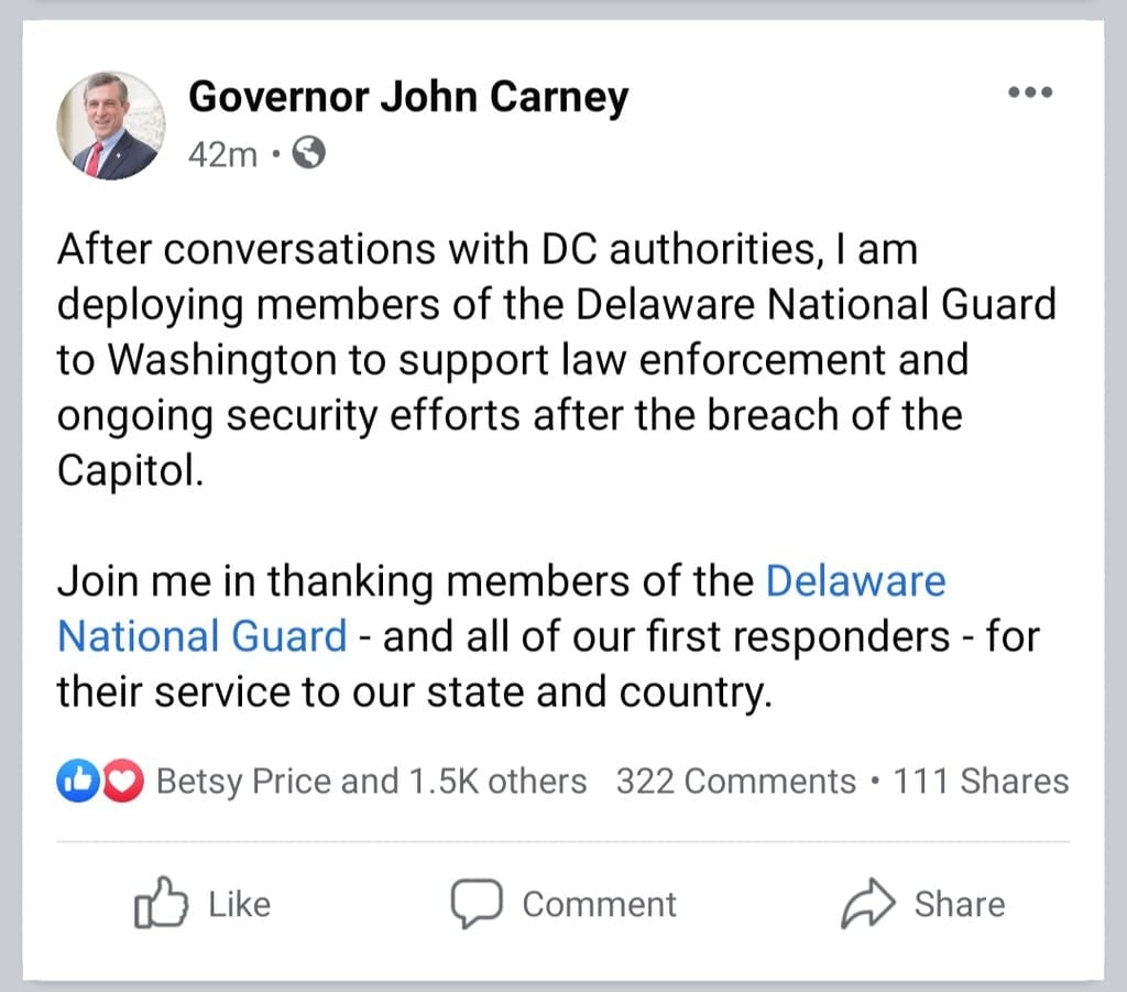 Gov. John Carney Facebook post