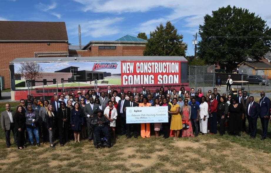 DSU officials and community members, leaders gathered on the site of the new agriculture building. (Delaware State University).