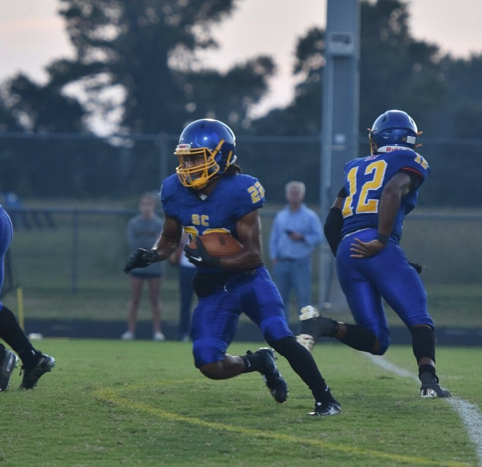 Sussex Central Andrew Long scored four touchdowns against Milford photo by Ben Fulton