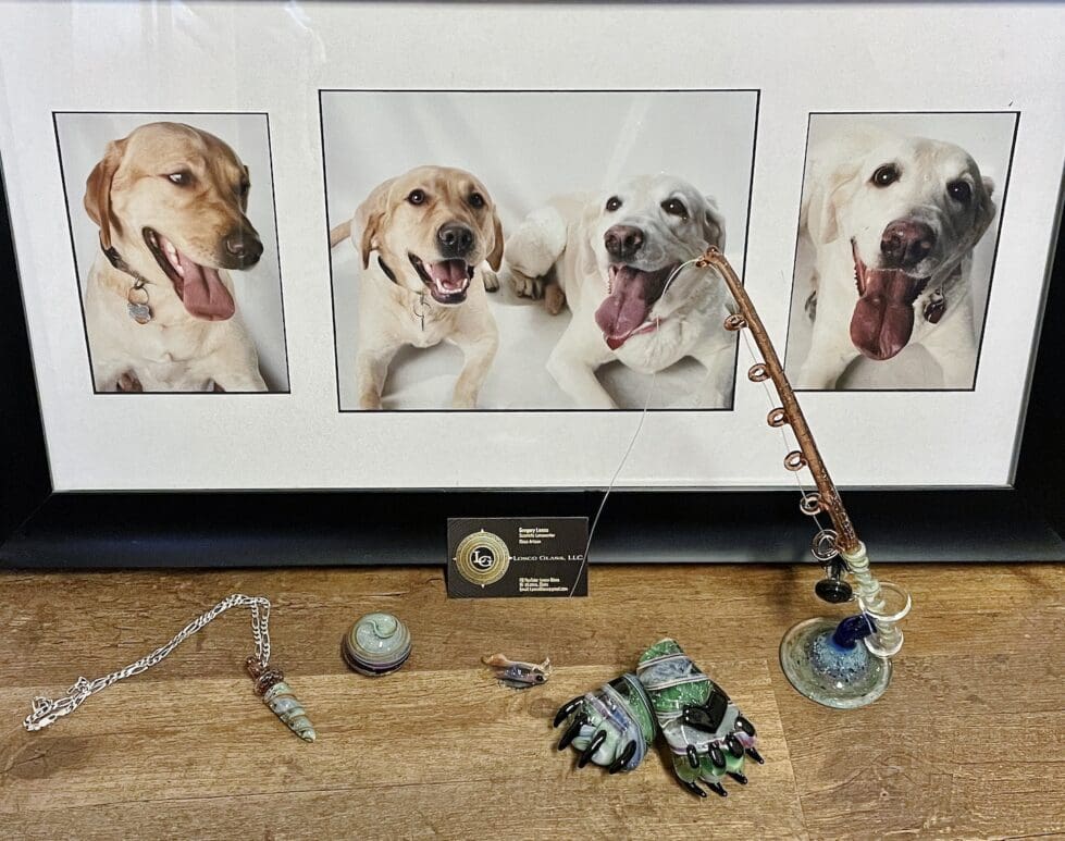 Cremation art DOGS Greg Losco makes glass memorials that use ashes from cremations. This set uses ashes from the dogs Duke and Abby. (Greg Losco photo)