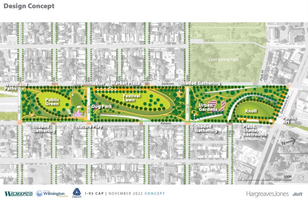 The final draft plan for the I-95 cap park in Wilmington.