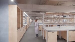 A rendering of a biology lab in Building X.
