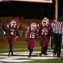 Caravel football players Vandrick Hamlin 4 Jordan Miller 15 and Chase Armstrong 72 run to the sideline after Miller scored the touchdown photo courtesy of Nick Halliday 1