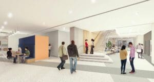 A rendering of the lobby of Building X.