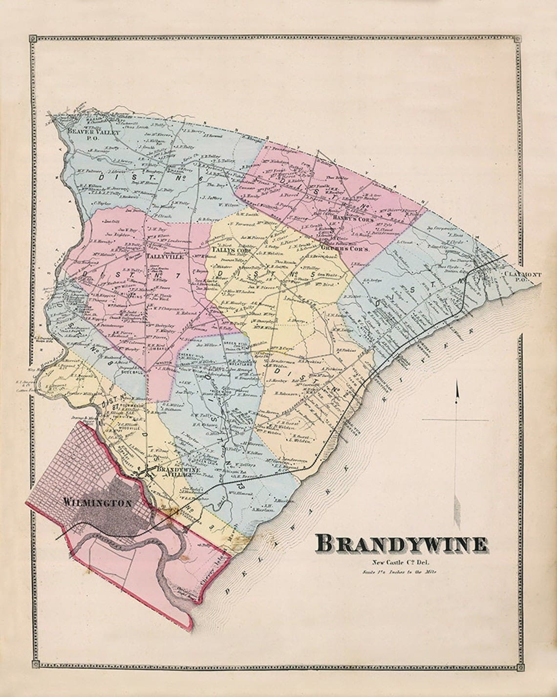 An 1868 map of Brandywine Hundred.