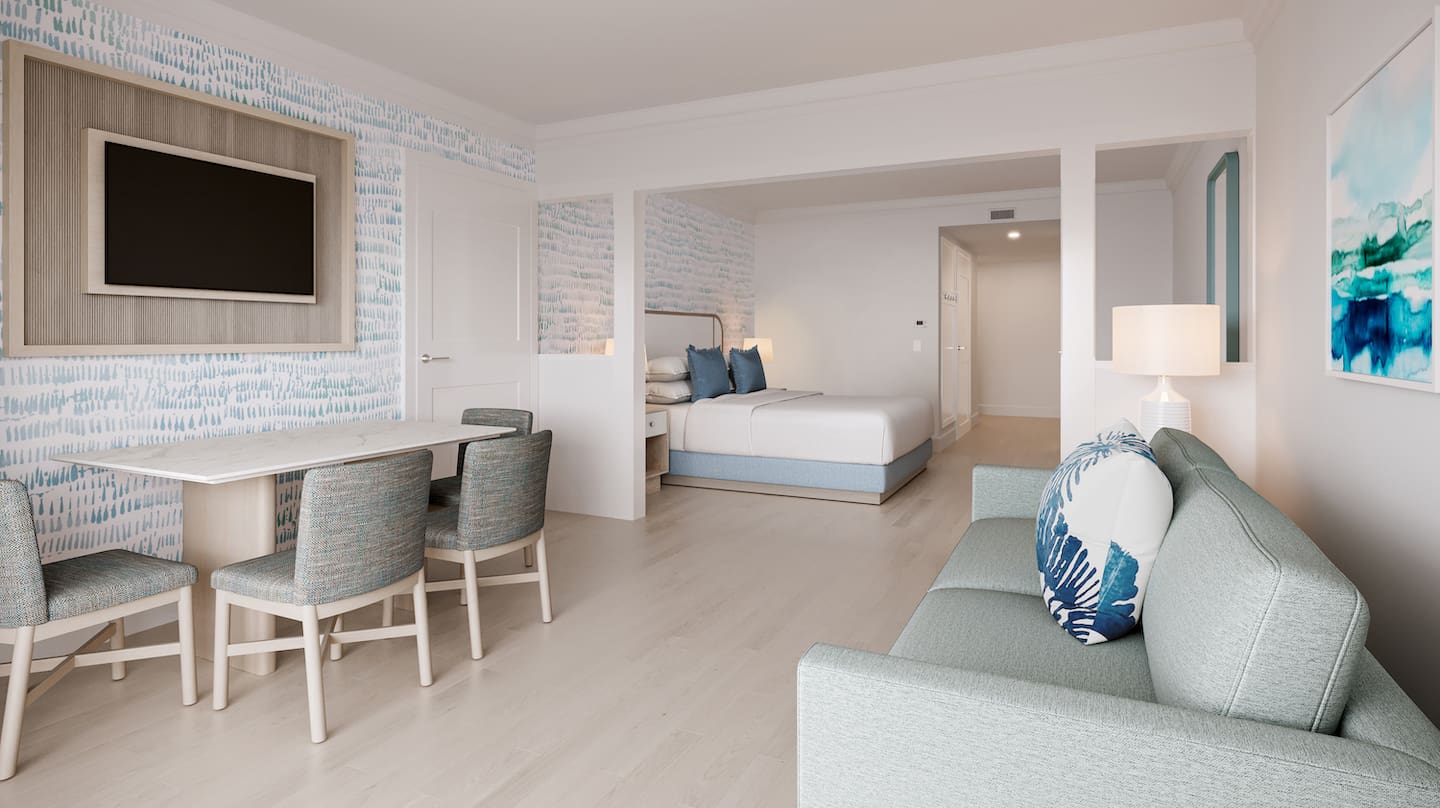The new look of the rooms at the Bethany Beach Ocean Suites Residence Inn by Marriott.