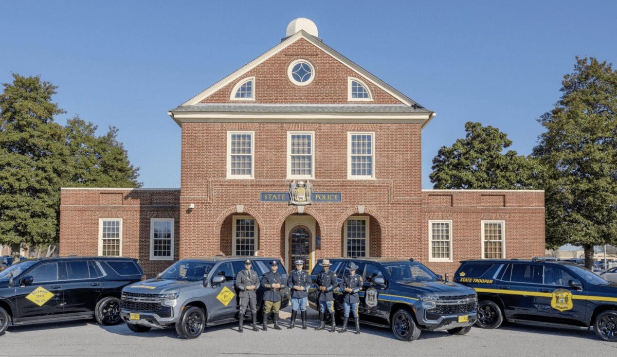 Delaware state police officers could soon have the option to have special license plates honoring the division's 100th year. Photo by Delaware State Police.