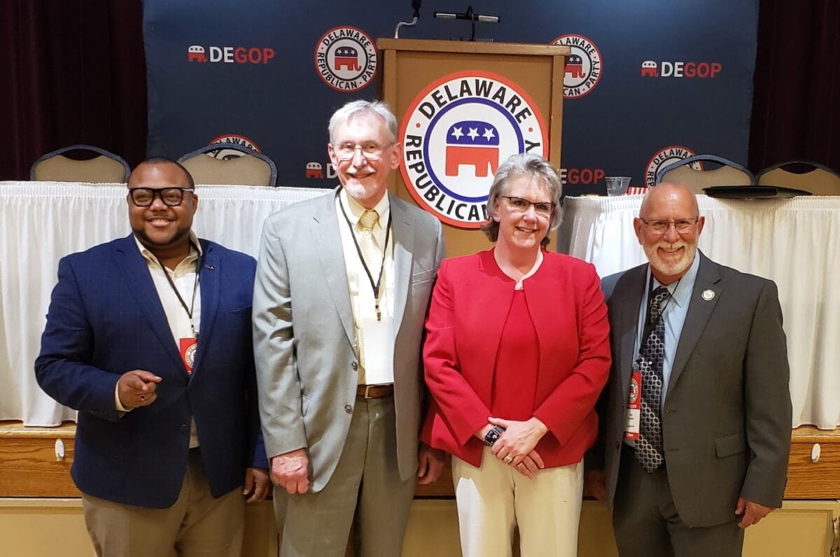 The new leadership of the Delaware Republican Party, from left: Brandon Brice, Ben Gregg, Julianne Murray and Jim Weldin. (Sam Haut photo)