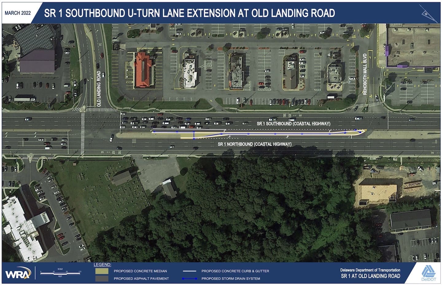 DelDOT this fall will rework the turning lanes for Old Landing Road. (DelDOT photo)