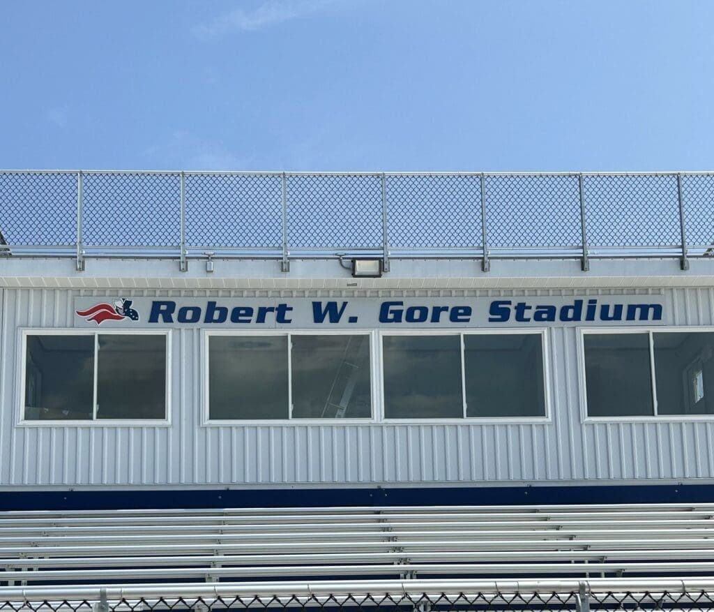 Picture of the pressbox at Robert W Gore Stadium photo courtesy of Sam Golder Head of Newark Charter