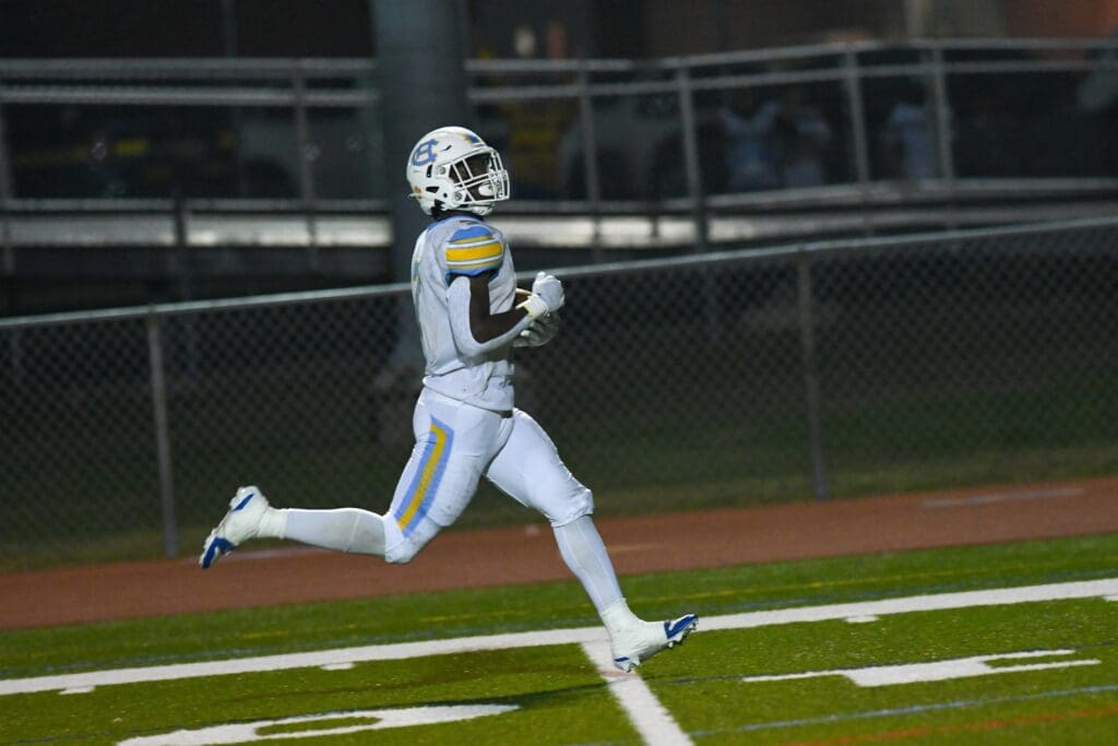 Cape Henlopen football Maurki James scores his fourth touchdown of the game on an 85 yard run photo courtesy of Dave Frederick