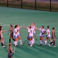 Cape Henlopen field hockey celebrates after scoring a goal against Milford, photo courtesy of Nick Halliday