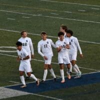 Salesianum soccer Gianluca Maronni celebrates with is teammates after scoring a goal in the state championship, photo courtesy of Nick Halliday