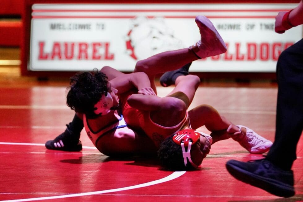 Caesar Rodneys Ben Donato tilts Laurels Reginald Ferdinand for backpoints in their 106 pound bout. Donato won the match with a 123 pin photo courtesy of Eric Donato 1