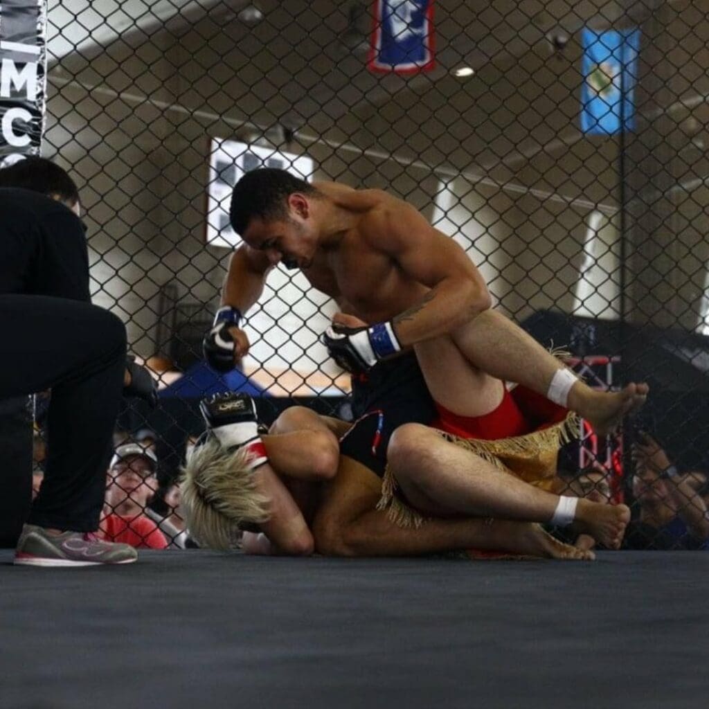 Jevon Saffold during a fight in Okinawa Japan. Photo credit Ryuku Fight Club