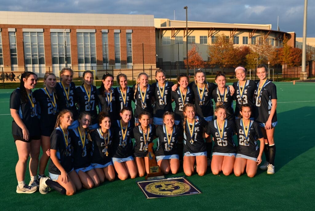 Cape Henlopen field hockey team poses with the championship trophy photo couresy of Nick Halliday