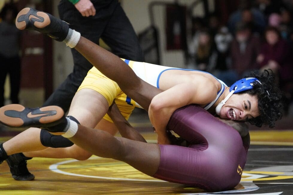 The Riders Kenneth King locks up a cradle for a pin in 223 seconds at 157 pounds photo credit Eric Donato