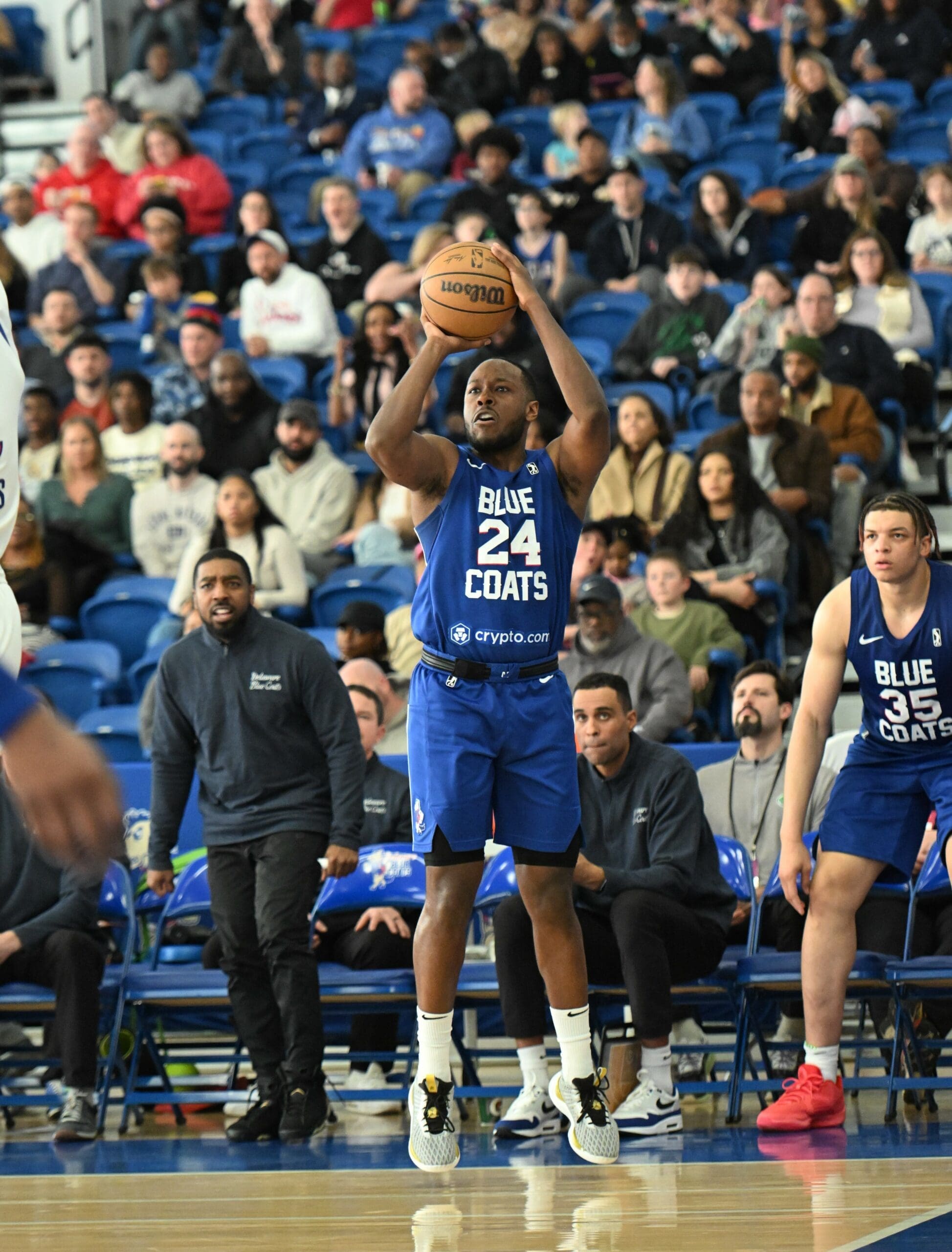 Delaware Blue Coats Jared Brownridge attempts a shot against Motor City photo courtesy of Ben Fulton scaled