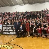 Hundreds of students packed the gym to celebrate the largest donation in Ursuline Academy history.