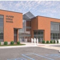 Rendering of the entryway to the new Milford middle school.