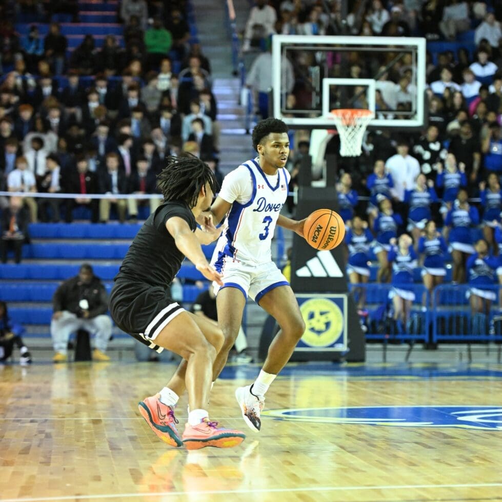 Dover basketball Dorell Little dribbles down court against Middletown in the DIAA semi final photo courtesy of Ben Fulton