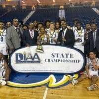 Dover boys basketball team poses after winning the DIAA boys basketball state championship, photo courtesy of Dover High Facebook