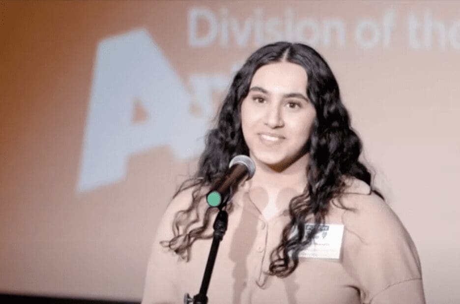 Senior Maiss Hussein is the 2024 Delaware Poetry Out Loud winner.