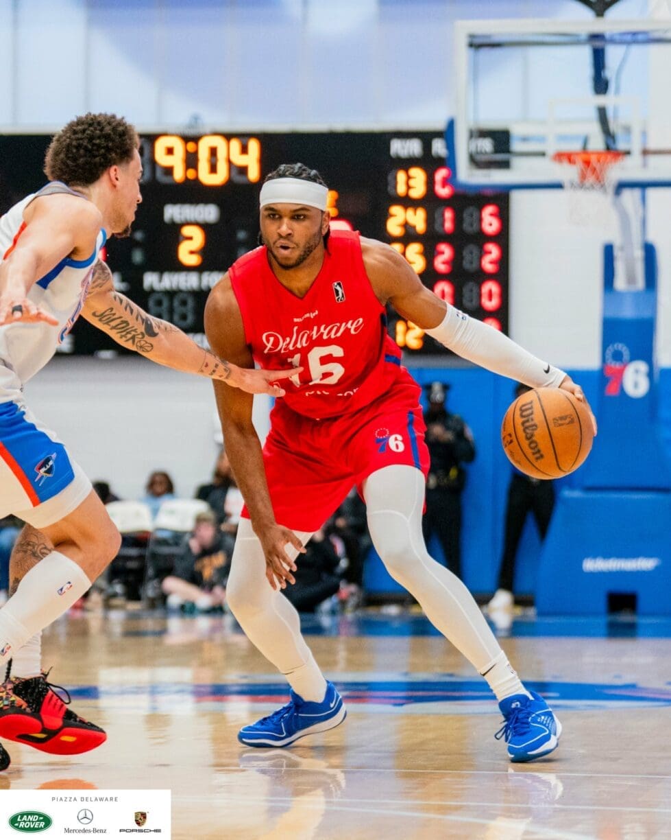 Delaware Blue Coats Ricky Council IV dribbles during the game against OKC photo courtesy of Delaware Blue Coats