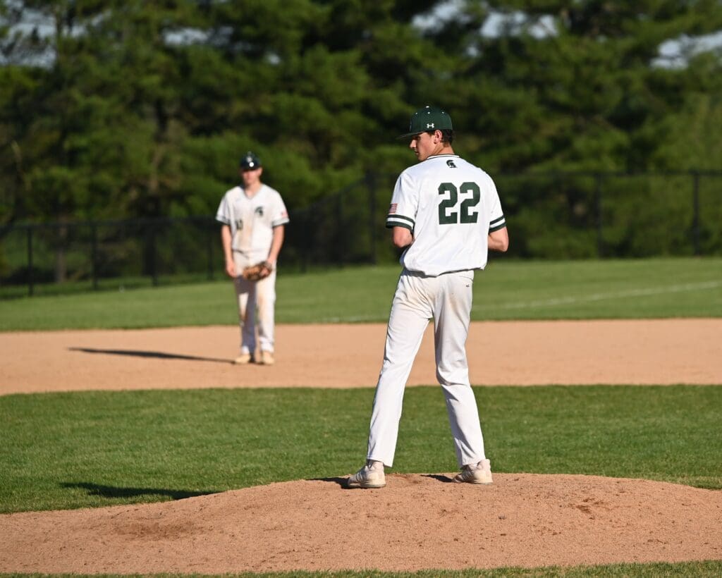Saint Marks baseball Ian Keane threw a complete game for the win over Salesianum. Photo by Nick Halliday