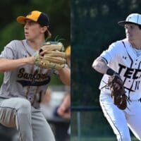 Sanford baseball Brady Fox left, and Sussex Tech Jeremy Vest were voted co player of the year by the DBCA. Photos courtesy of Sanford Baseball, and Dan Cook of the Gazette