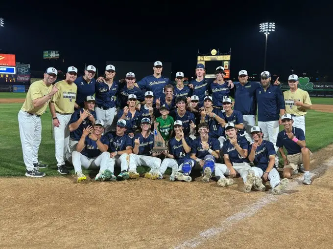The Salesianum Sals pose after winning the DIAA baseball state championship. Photo by Nick Halliday