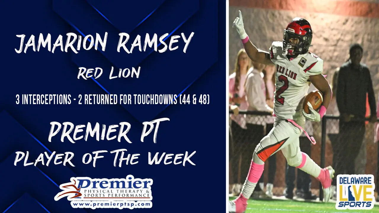 Featured image for “Red Lion’s Jamarion Ramsey’s three picks — two for TDs — wins Player of Week honors”