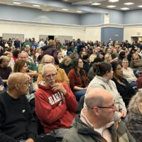 Packed Multipurpose Room at Mt. Pleasant Elementary for BSD Redistricting Workshop